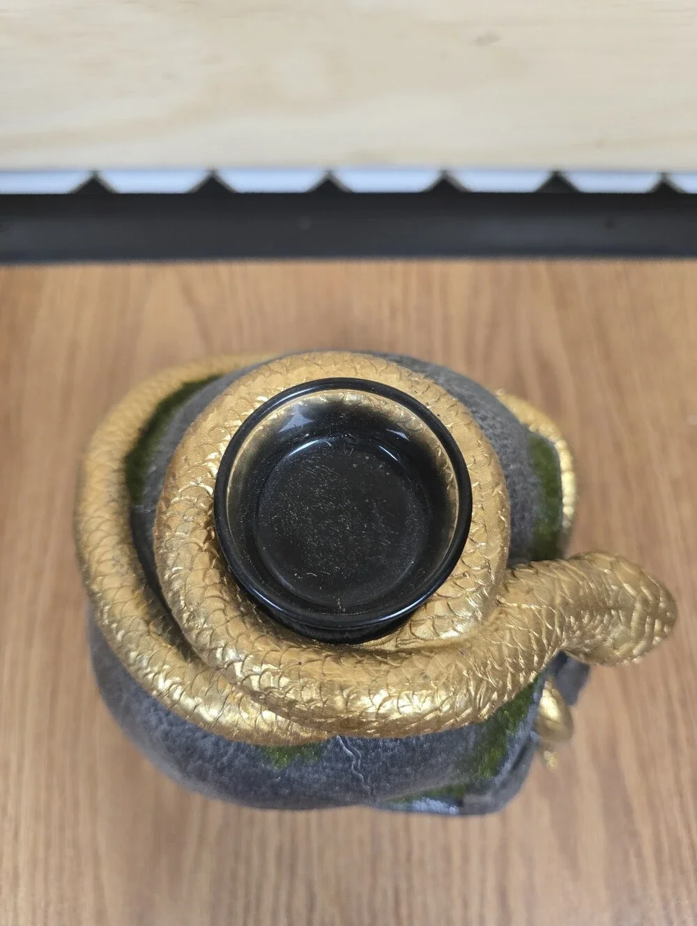 Gold Snake Skull Candle Holder - Metallic Black & Gold Accent